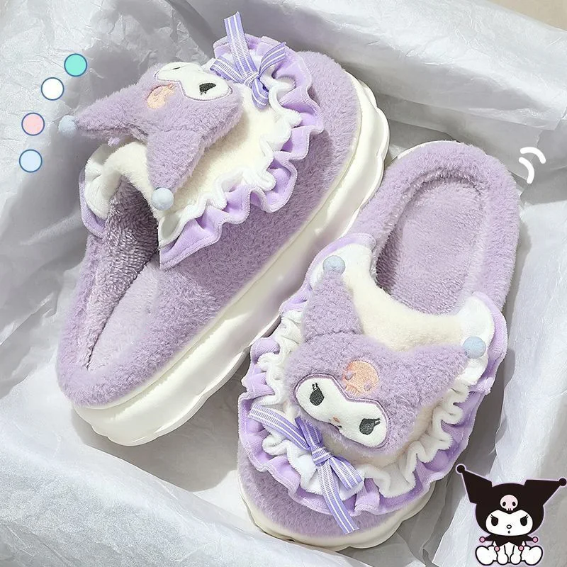 

Cute HelloKittys Home Fuzzy Slipper Cartoon Kuromis Cinnamorolls Women Winter Plush Non Slip Slippers Girl Cute Flat Shoes