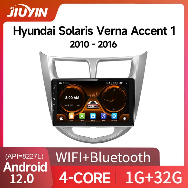 JIUYIN Android 12 Carplay Car Radio for Hyundai Solaris Verna Accent 1 2010 - 2016 Multimedia Player 2 Din GPS 4G DVD Head Unit