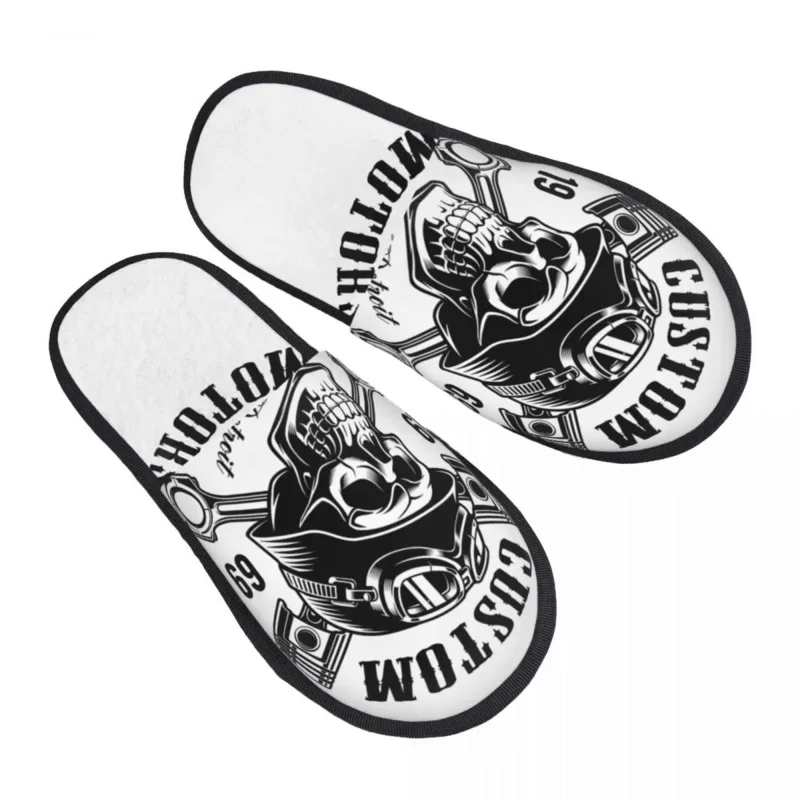 

Rockabilly Skull Biker Cozy Scuff With Memory Foam Slippers Women Spa House Shoes