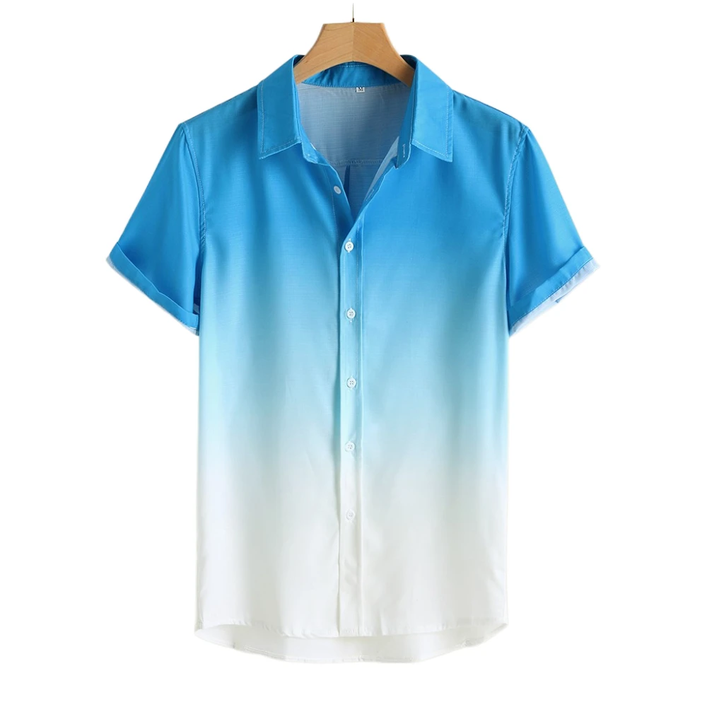 

2022 Men's Short Sleeve Hawaiian Shirt Summer Quick Dry Thin Lapel Casual Gradient Color Oversized Loose Breathable Cool Shirt