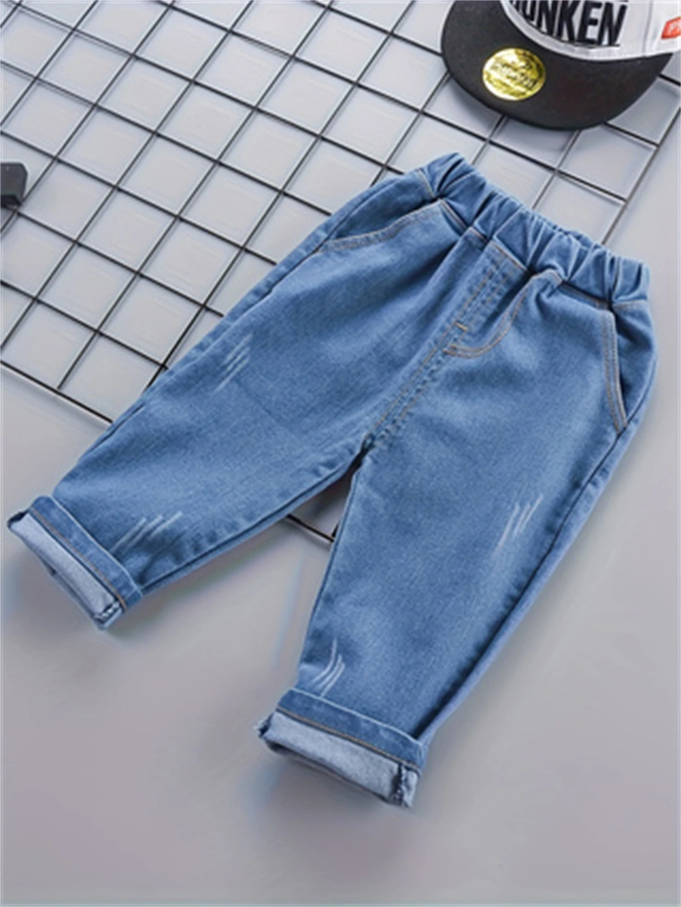Infant Boys Daily Two Piece Clothes Set Adorable Car Print Long Sleeve Collared Shirt Elastic Waist Blue Denim Pants Suit 6
