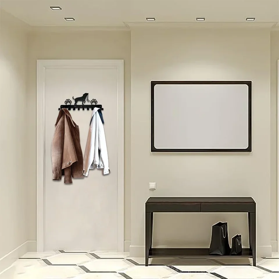 MAYJOYDIY Porte Clés Mural En Bois Pour Chien Carlin 30 X 20 Cm Porte-manteau Mural Noir Pour Chien Avec 5 Crochets En Alliage Pour Décoration D'intérieur, Cadeau, Cuisine, Couloir