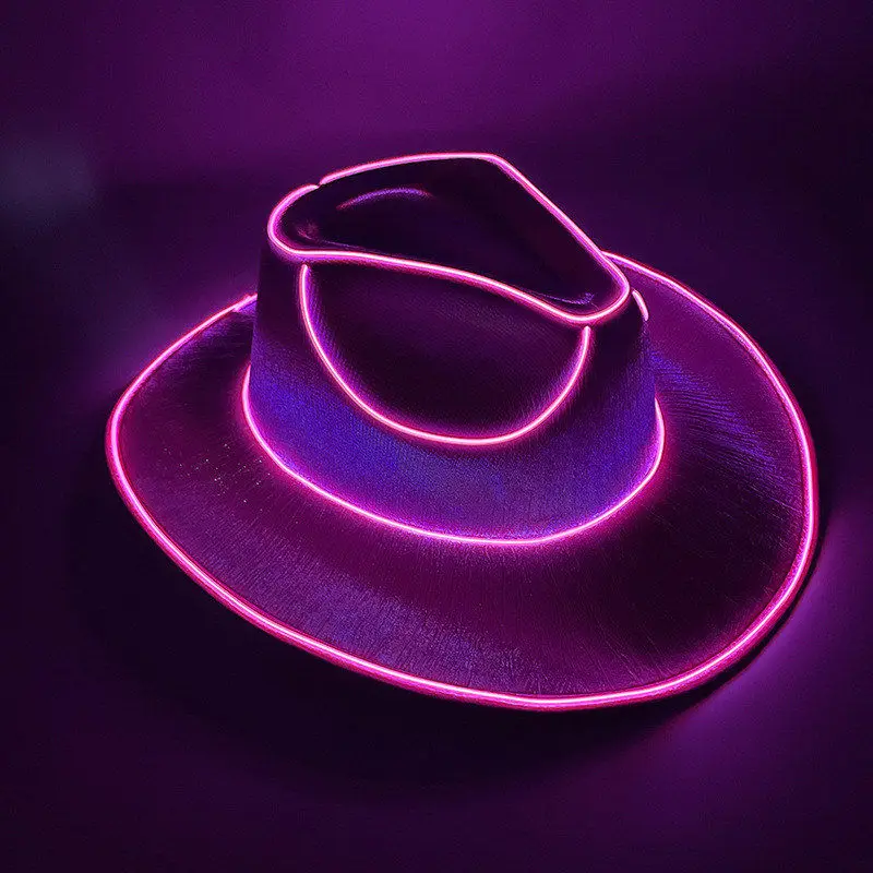 Bachelorette Party Supplies Bride Cowgirl Hat Glowing Light Bar Cap Wireless Disco Luminous Led Flashing Neon Western Cowboy Hat party hat neon hat