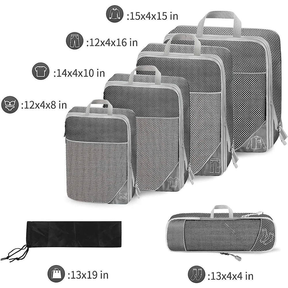 Set di borse per Organizer per valigie Set di 8 Organizer per bagagli da  viaggio cubi per imballaggio Set di organizzatori per imballaggio da viaggio  per donna - AliExpress