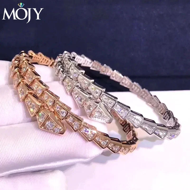 

MOJY S925 Sterling Silver Trend Snake Shaped Adjustable D Color VVS Moissanite Bracelet Women's Fashion Fine Jewely with GRA