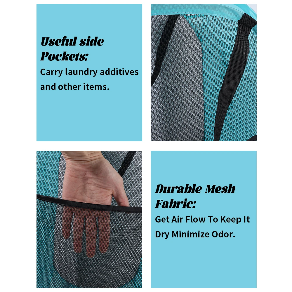 Laundry Basket Portable Hamper Portable Storage Basket Folding Breathable Laundry Basket Dirty Laundry Organizer Large Capacity Washing Toy Net Storage Bag Bathroom Accessories Fashio
