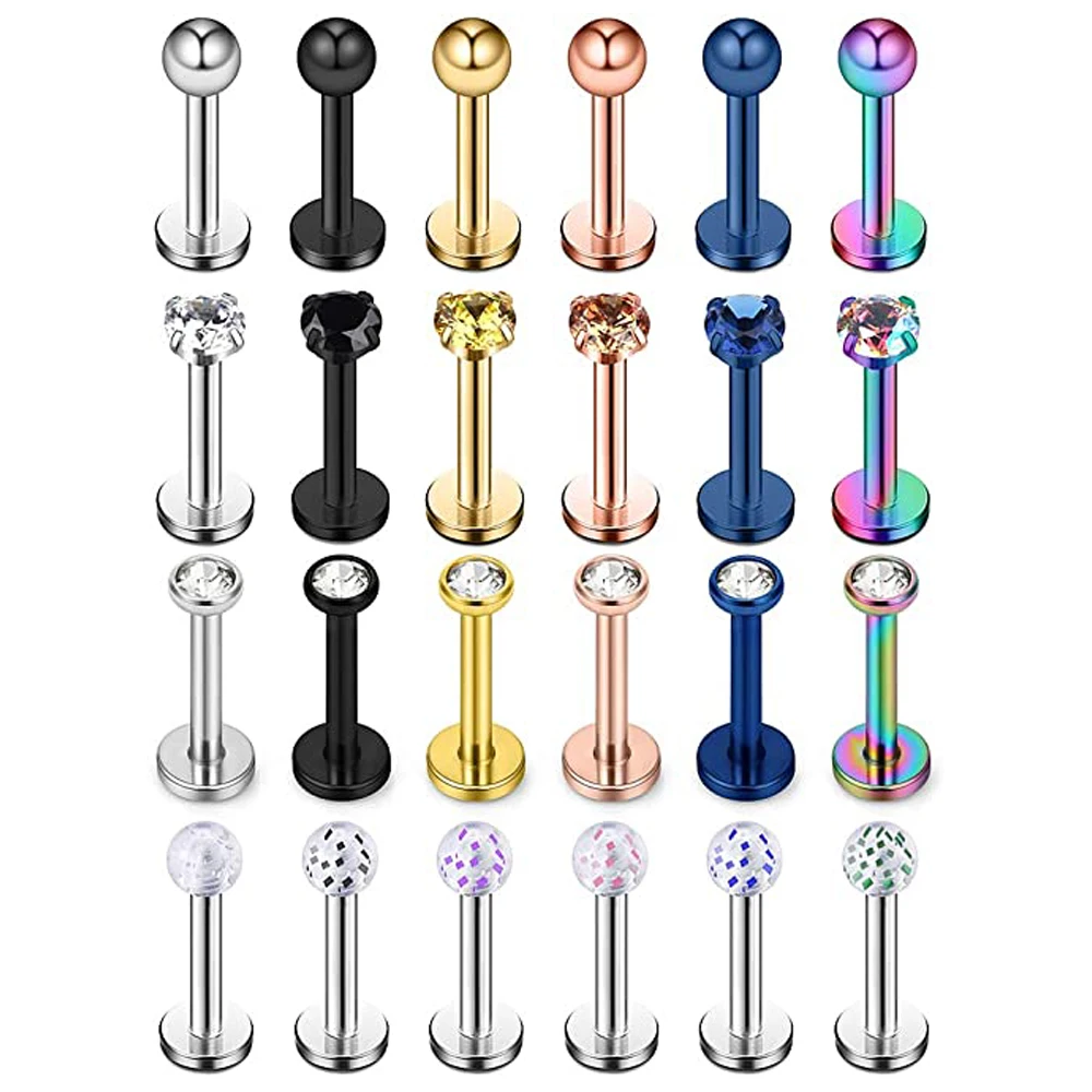 Piercing Jewelry Body Piercing Earrings Ear Piercing Jewelry Ear Studs Metal Jewelry Body Piercing Jewelry Body Jewelry 16G 3mm Ball & Cubic Zirconia Labret Monroe Lip Ring Tragus Helix Earring Stud Barbell Piercing Jewelry Bar Length 6-10mm