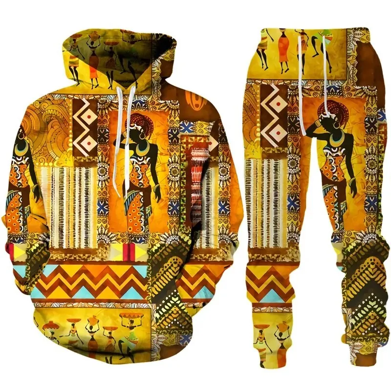 Autumn Men Hoodies Sets Ethnic Hoodie Set 3d Print Trousers Suits Men Personality Oversize Tracksuit 2pc Sets Long Sleeve Suit