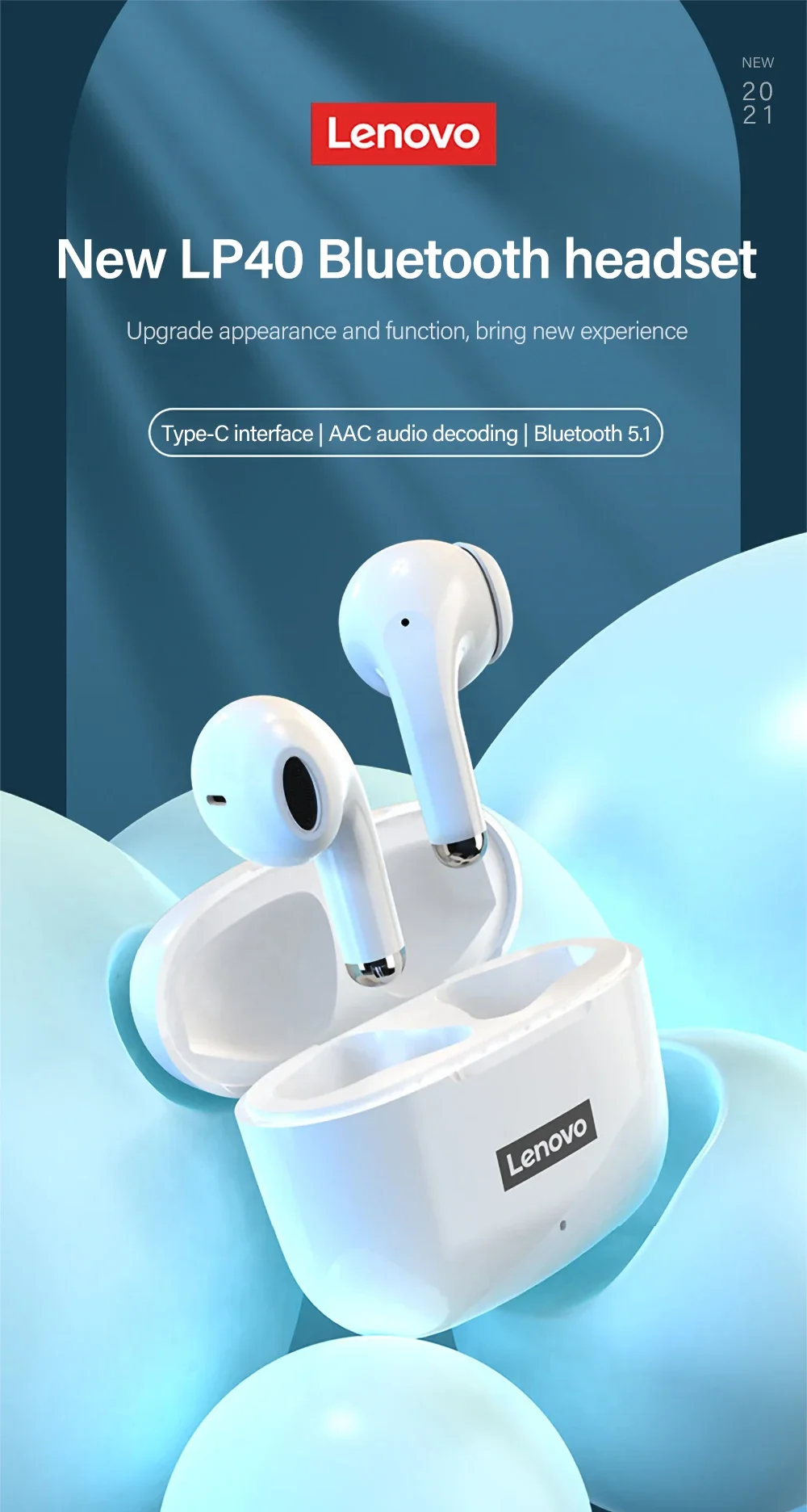 Original Iconic Brand LP40 Pro TWS Earphones Wireless Bluetooth 5.1 Sport Noise Reduction Headphones Touch Control 250mAH 2022 New