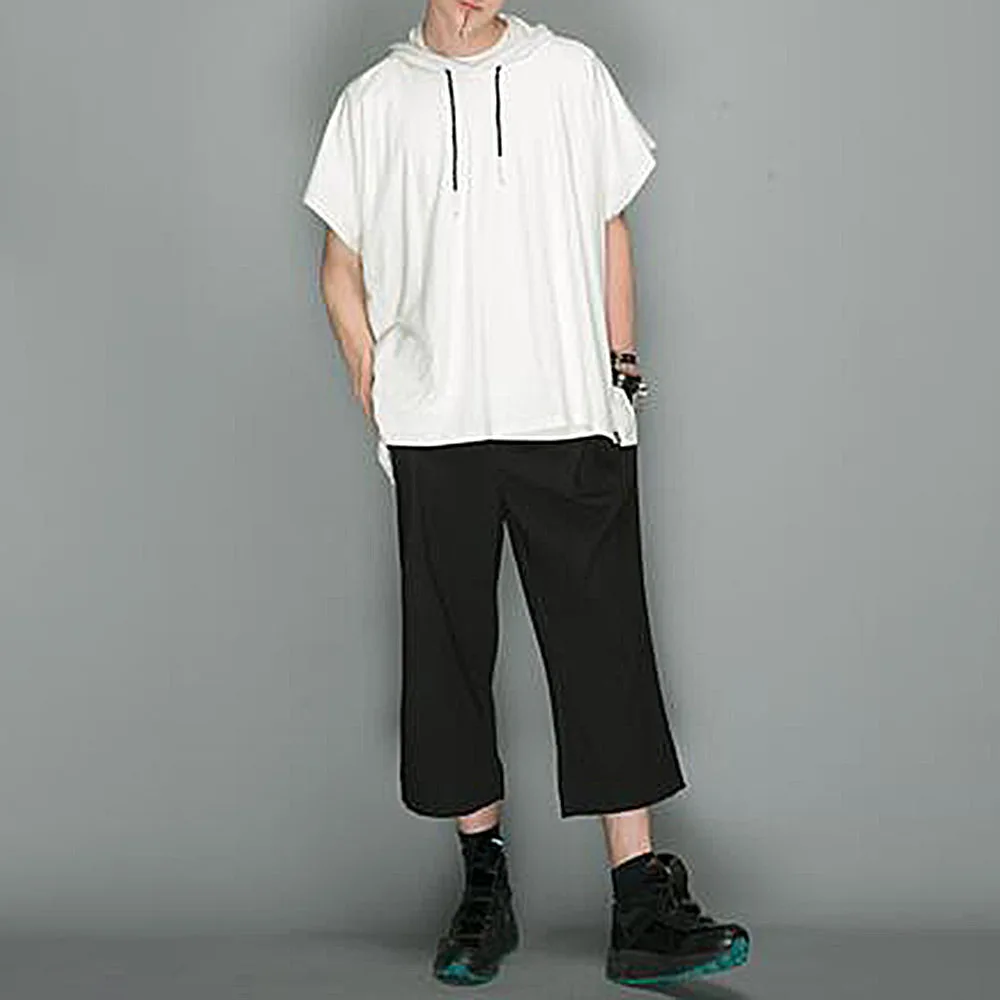 Mens Casual Letter Printed Hooded Cape Genderless 2024 New Fashion Streetwear Personalized Versatile Short Sleeve Top Unisex
