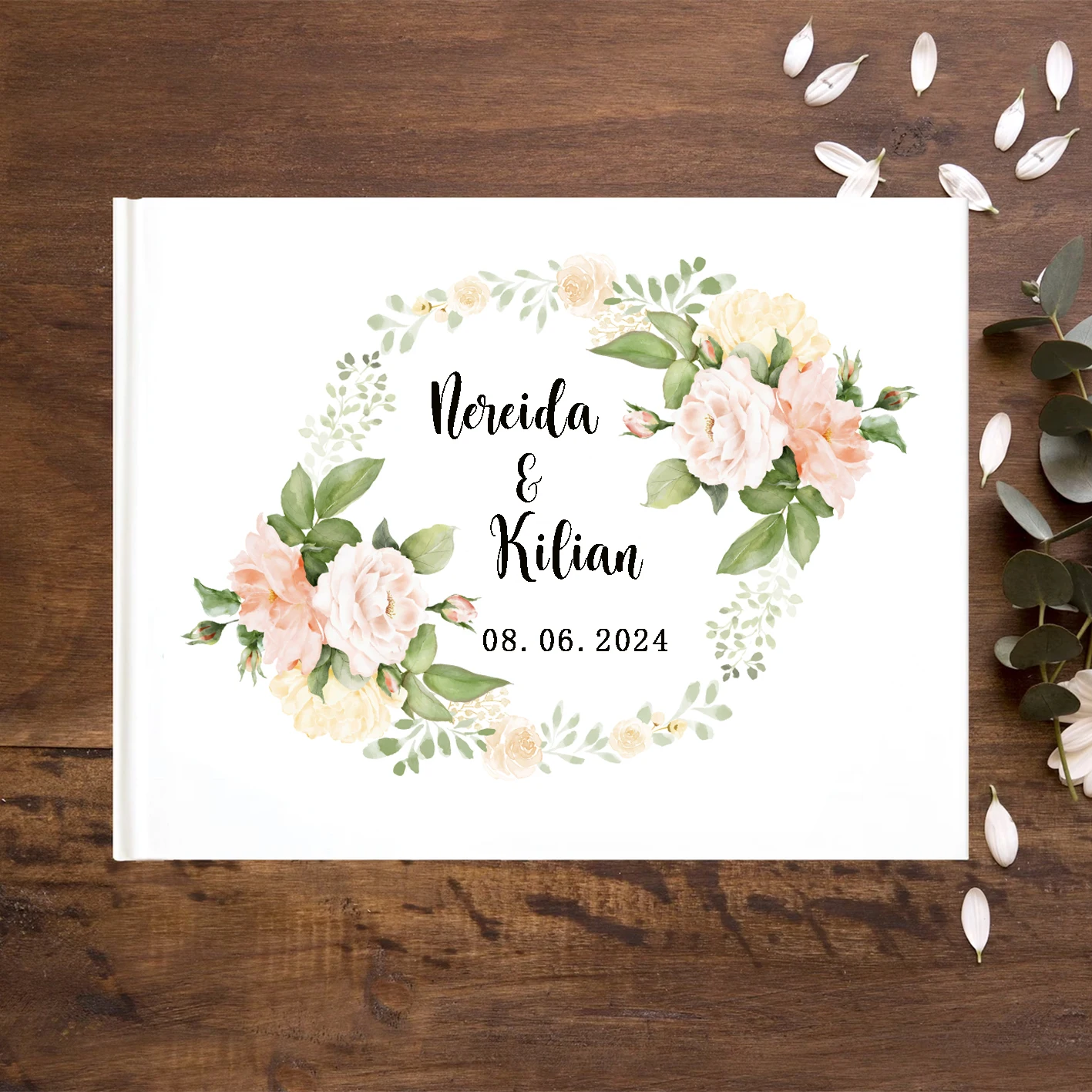 Personalized Flowers Guest Book Wedding Sign Book Wedding Guestbook White Photo Album Keepsake Anniversary Gift Idea