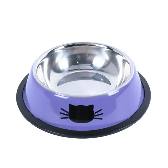 Cat Food Bowl Steel Kitten Cat Feeder Water Bowl Bowl Base Small Rubber Supplies With Non-Slip Accessories Pet Pe H2H6 4
