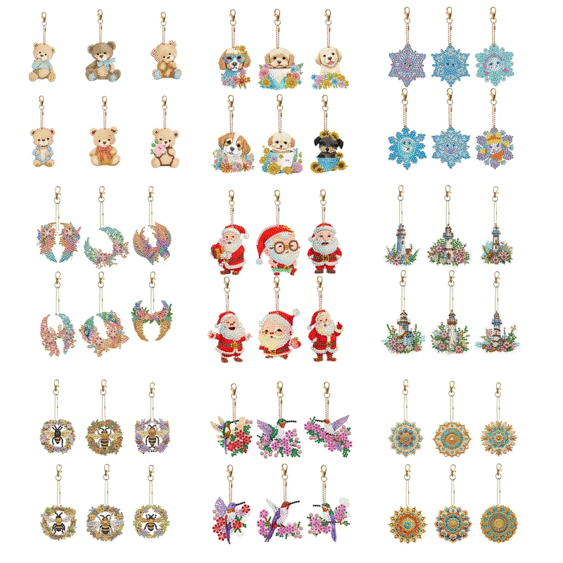 

6 шт., брелок для ключей с вышивкой из страз