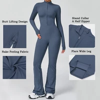 VITALINOVO Women Long Sleeve Flare Workout Jumpsuit Zip Up Romper Bottom Pants Wide Leg Full Length Bodysuit Bodycon One Piece - Image 5