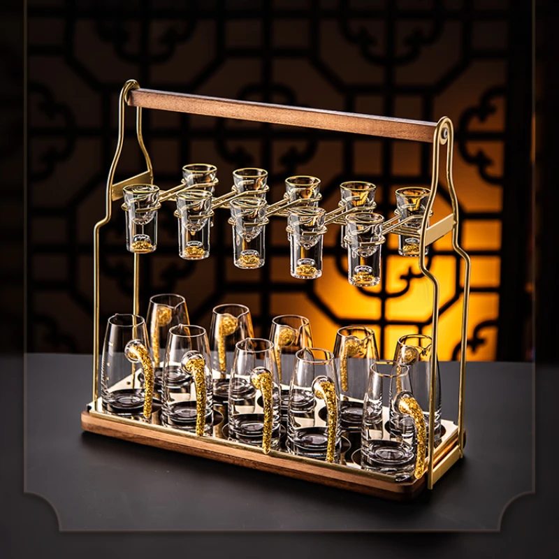 Gold Foil Baijiu Cup Set Household Personalized High grade Crystal Wine Separator Small One mouthful Wine Cup Glass Wine Bottle