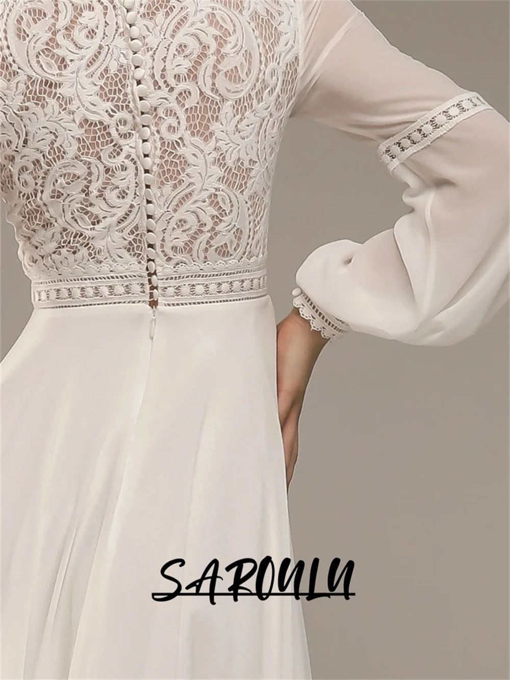Wedding Dresses Maxi Chiffon Women Boho Lace Long Sleeve Beach Bride