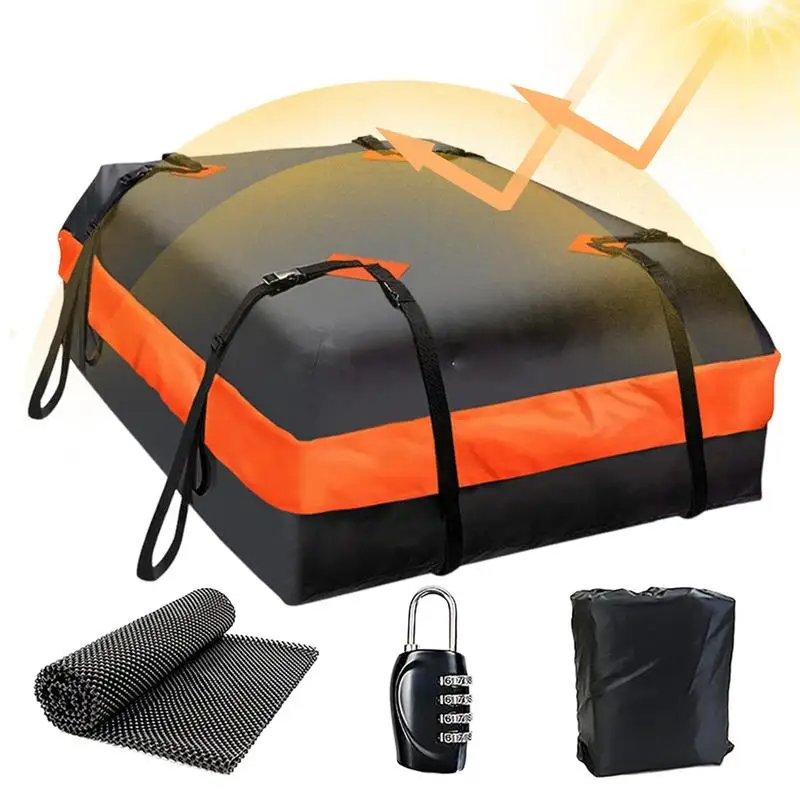 

600D Cargo Bag Car Roof Cargo Carrier Waterproof Universal Luggage Bag Storage Cube Bag 15 Cubic Feet Anti-Slip Mat 4 Door Hooks