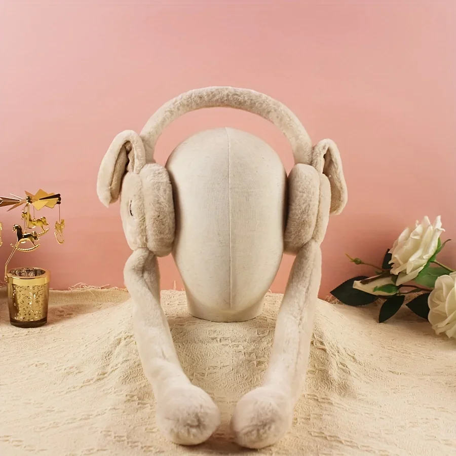 Cartoon Bunny Ear Warmers Plush Knitted Stretchable Polyester Ear Muffs Reusable Cozy Ear Covers for Winter Hand Wash Care