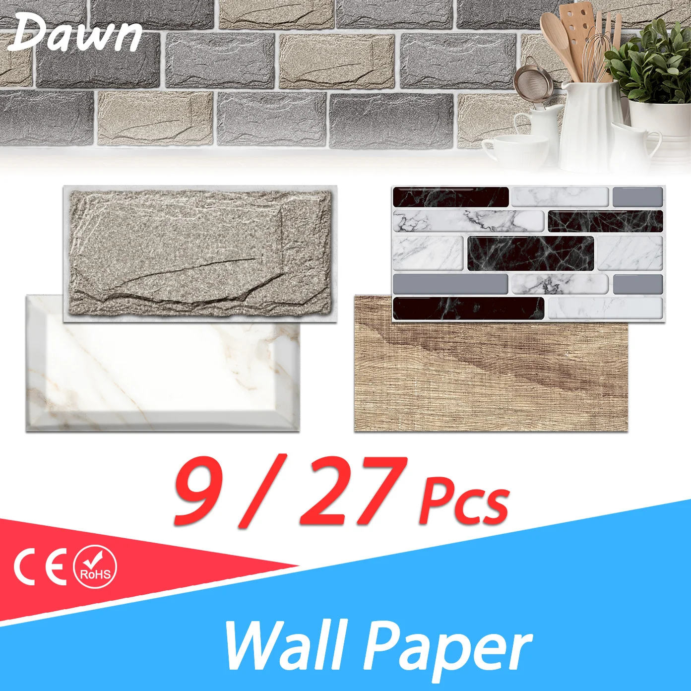 20x10cm Vintage tile sticker Modern Wall Sticker Waterproof Self-adhesive wall paper for Living room Kitchen Bathroom Home Decor
