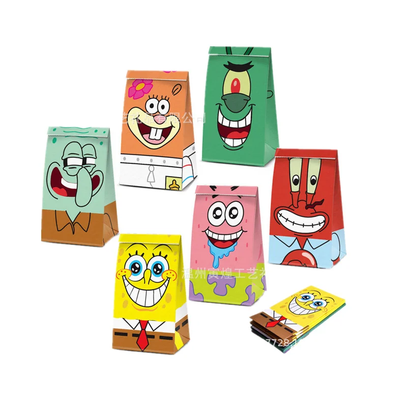 thumbnail image 1 of 12 cajas de regalo con temática de Bob Esponja, bolsas de papel, decoración para fiestas de cumpleaños, suministros para eventos, caja de dulces, 1 of 4