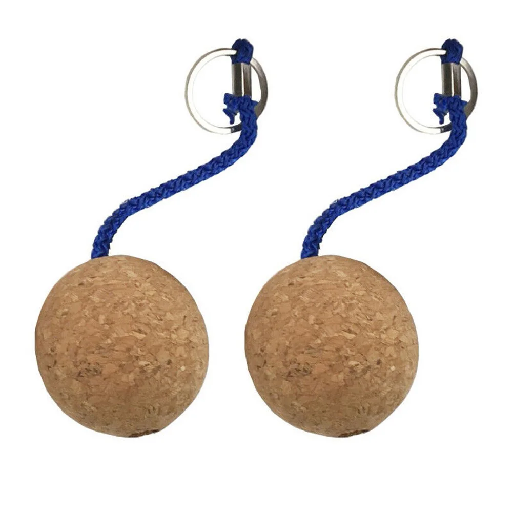 

2x 50mm Floating Cork Ball Key Ring Marine Sailing Boat Float Buoyant Rope Kayak Wooden Keychain Keyring Kayak Accessories