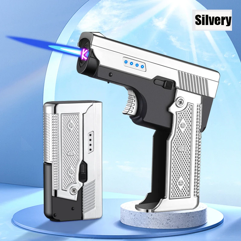 Butane Gas Lighter Windproof Gas-Electric Plasma Type C USB Rechargable Folding Gun Turbo Jet Flame Cigar