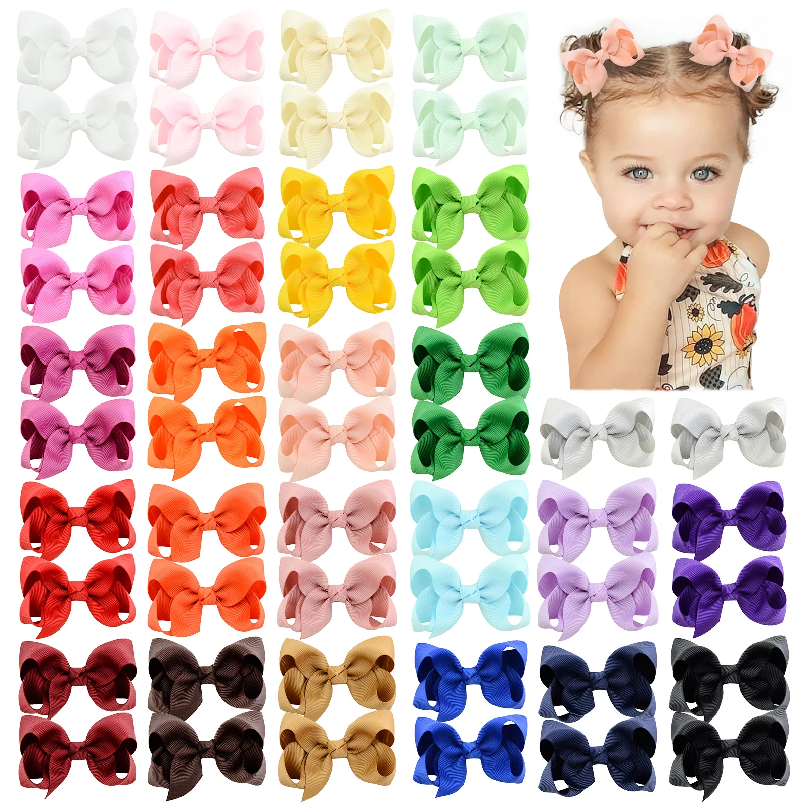 BABY BOWS 20/30/40 Stück 7,6 cm große Ripsband-Haarschleifen-Clips für Babys, Haarschmuck, Schleife, Haarnadel, Kleinkind-Kopfschmuck