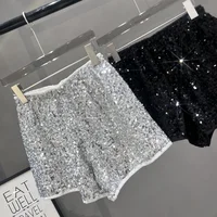 New Modern Heavy Industries sequined European high-waisted shorts women's new 2024 elastic loose wide-leg hot pants casual pants - Image 4