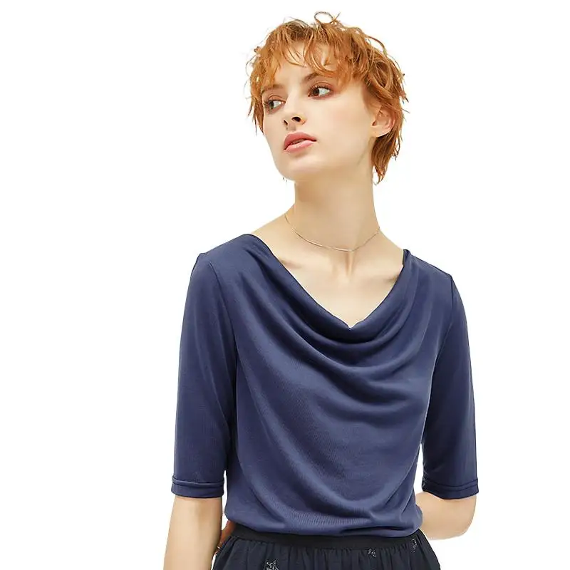 

comfortable soft Autunm half sleeve basic shirt tops,fashion Pleated slim Modal Cotton blouse red blue