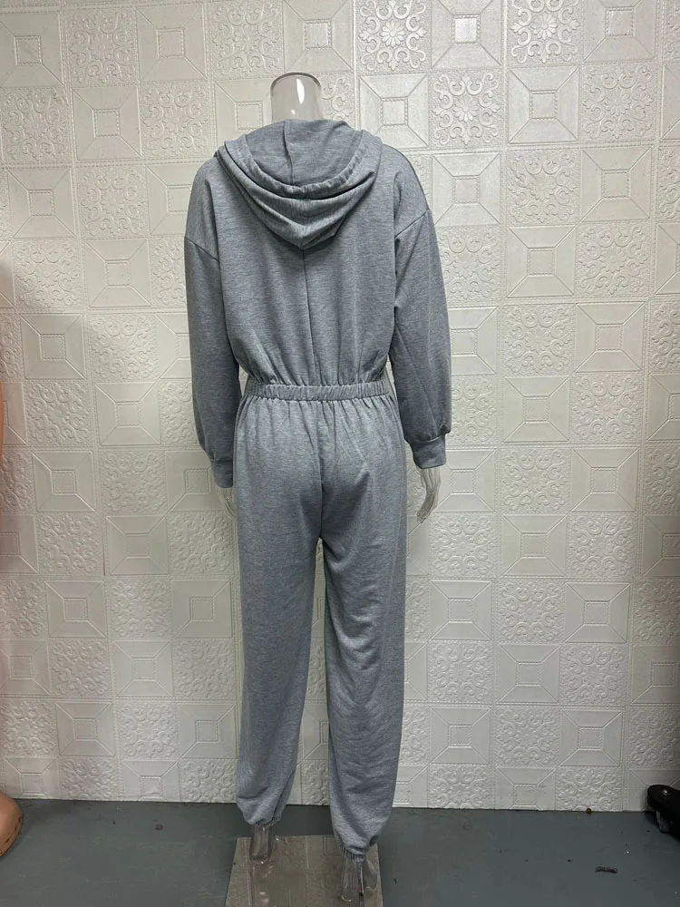 Women Hoodie Jumpsuit Sweatshirt Long Sleeve Wide Leg Overalls