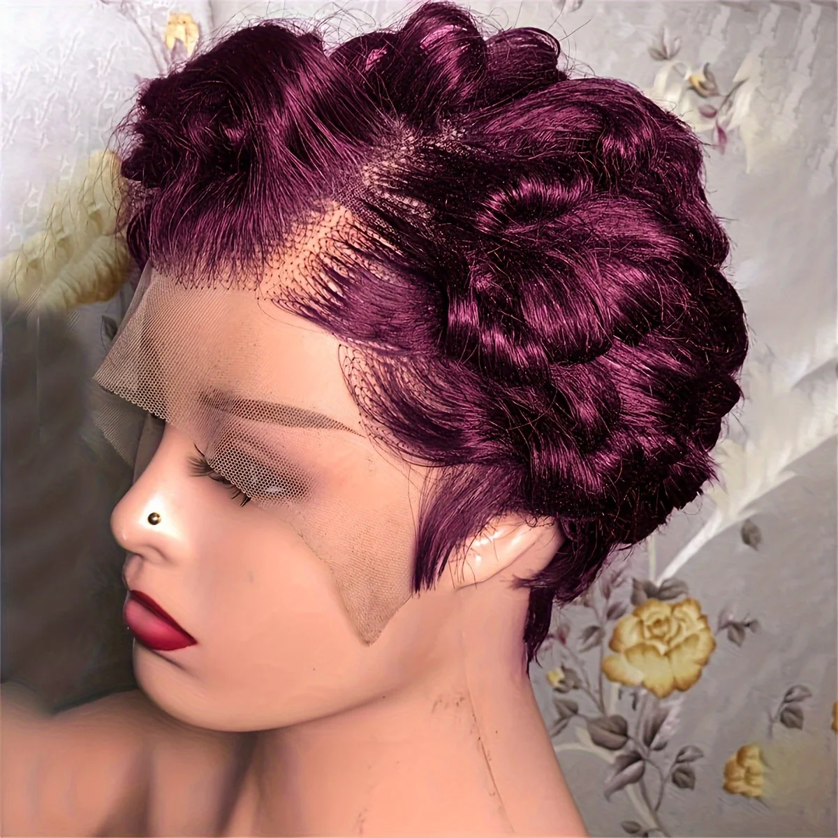 13x4 Lace Front Wigs Transparent Lace Front Wigs Remy Pixie Cut Curly Wave Human Hair Wig