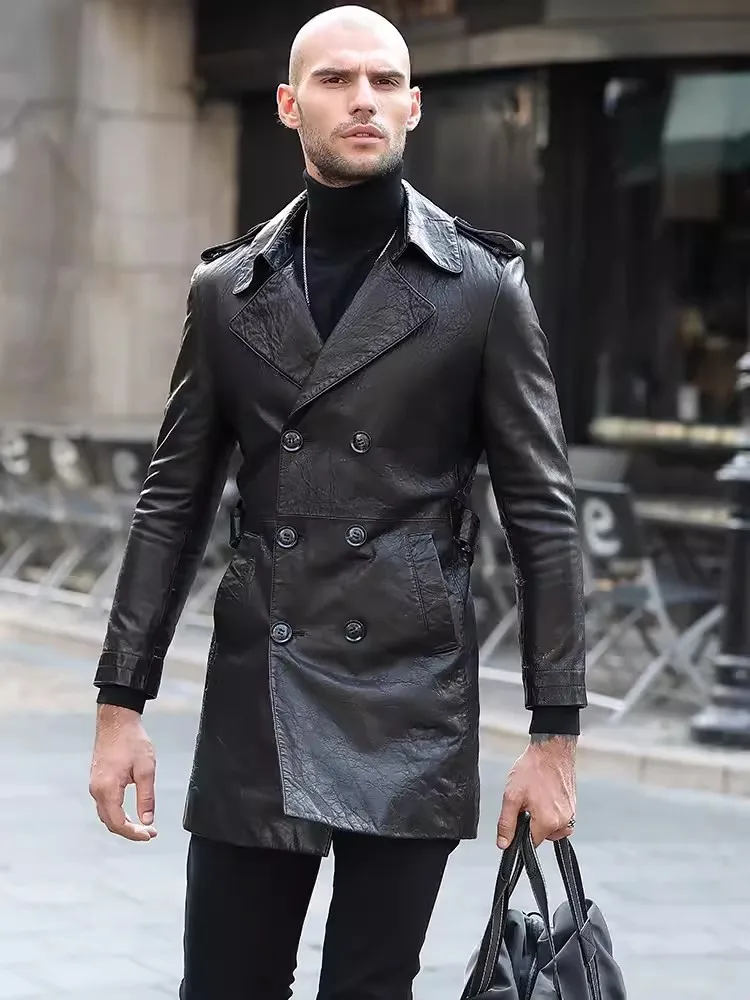 Double Breasted Coat Mens Fitted Trench Coat Mens Wax Trench Coat
