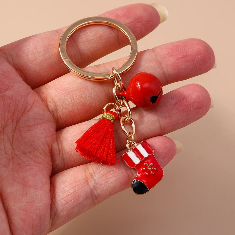 Leslie Fashion Ring Bell Weihnachts-Schlüsselanhänger, niedlicher Weihnachtsbaum, Schneemann, Weihnachtsmann, Schneeflocke, Schlüsselanhänger, Neujahr, Schmuck, Geschenke – Detail 8