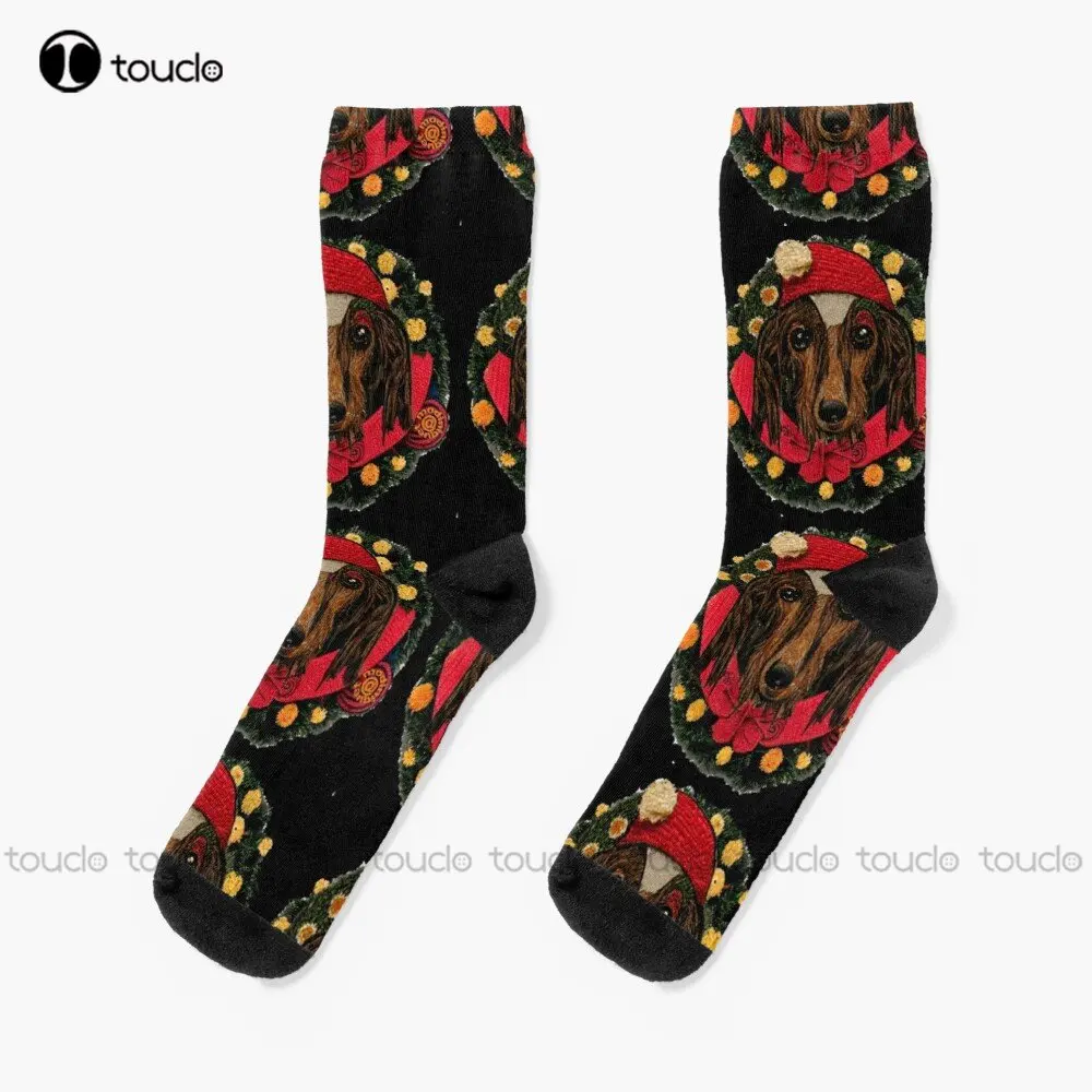 

Handsome Dachshund For The Holidays! Socks Funny Socks For Women Personalized Custom Unisex Adult Teen Youth Socks Custom Gift