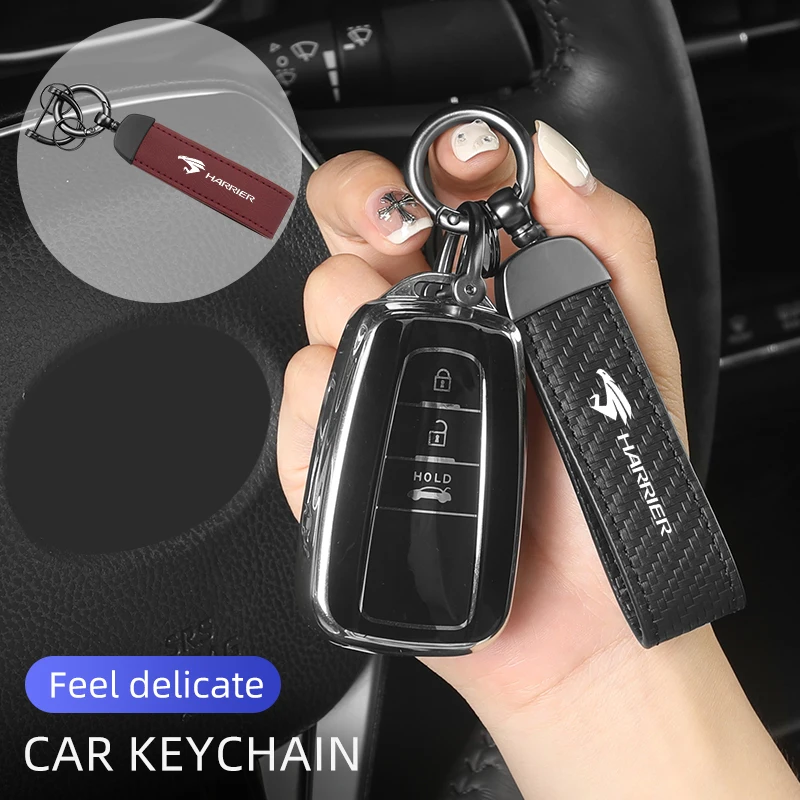 

Car Logo Keychain Leather Key Buckle For Toyota Harrier Corolla Avalon Supra Yaris Camry Tacoma Avanza Hilux Highlander