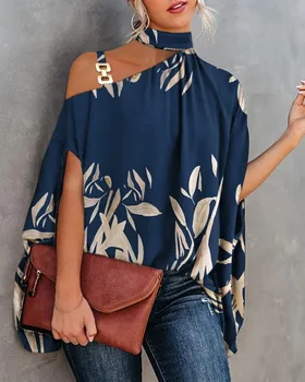 Casual Loose Women's Blouse Fashion Batwing Sleeve Print O-neck Shirts Top 2024 Spring Summer Office Lady Blouses Elegant Tops 1