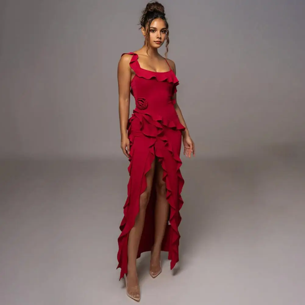 

Облегающее платье с оборками, женское платье из полиэстера, элегантное платье-макси с оборками для женщин, привлекательное ТРАПЕЦИЕВИДНОЕ Клубное платье для свадьбы