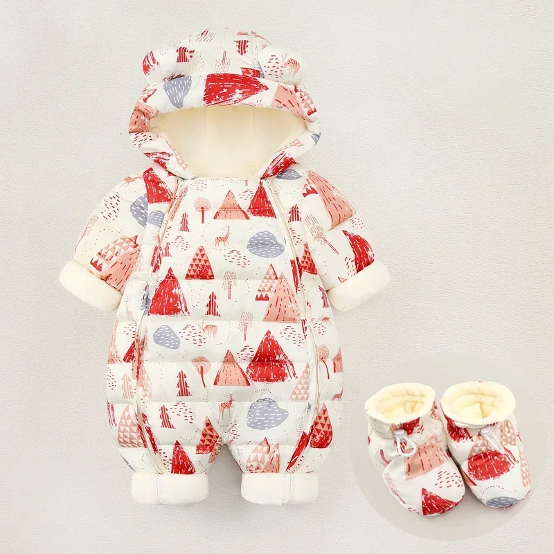 

2023 New born Baby Girl clothes Winter wear Snowsuit Plus Velvet Thick Baby Boys Jumpsuit 0-3 Years Romper Overalls Toddler Coat