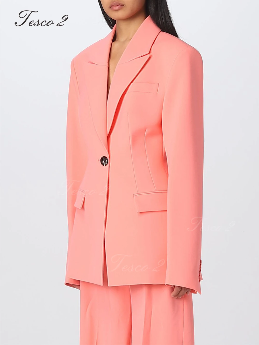 Tesco 2 Elegant Women's Sets  Single Button Floor Mopping Pants Loose Suit Pantsuit Business Office Bespoke For Spring Summer