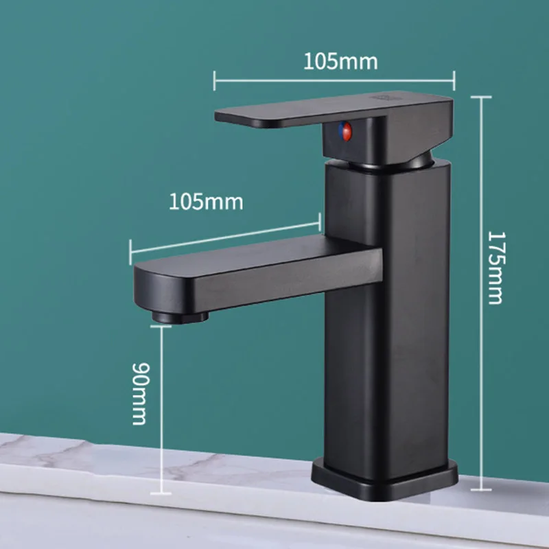 Grifo de lavabo cuadrado de doble uso frío y caliente de acero inoxidable negro, grifo para gabinete de baño y cocina para el hogar