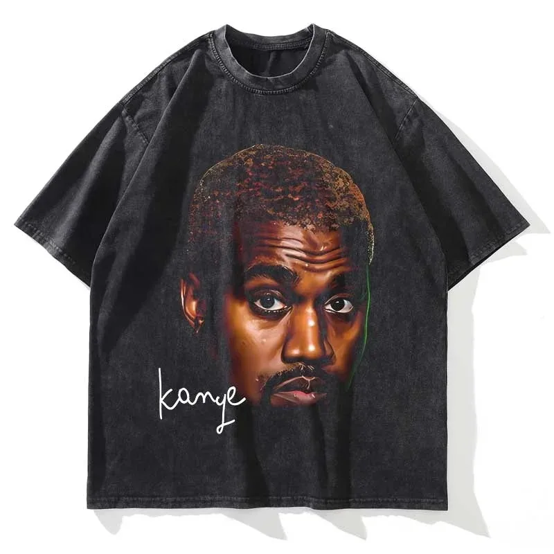 KANYE 그래픽 프린트 반팔 캐주얼 티셔츠, 크루 넥 오버사이즈, 여름 패션 스트리트웨어