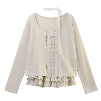 Women Korean Fashion Coquette Shoujo Girl Ballet Core Top Set 2000s Aesthetic T-Shirt Long Sleeve Tee Gyaru Design Vintage 1