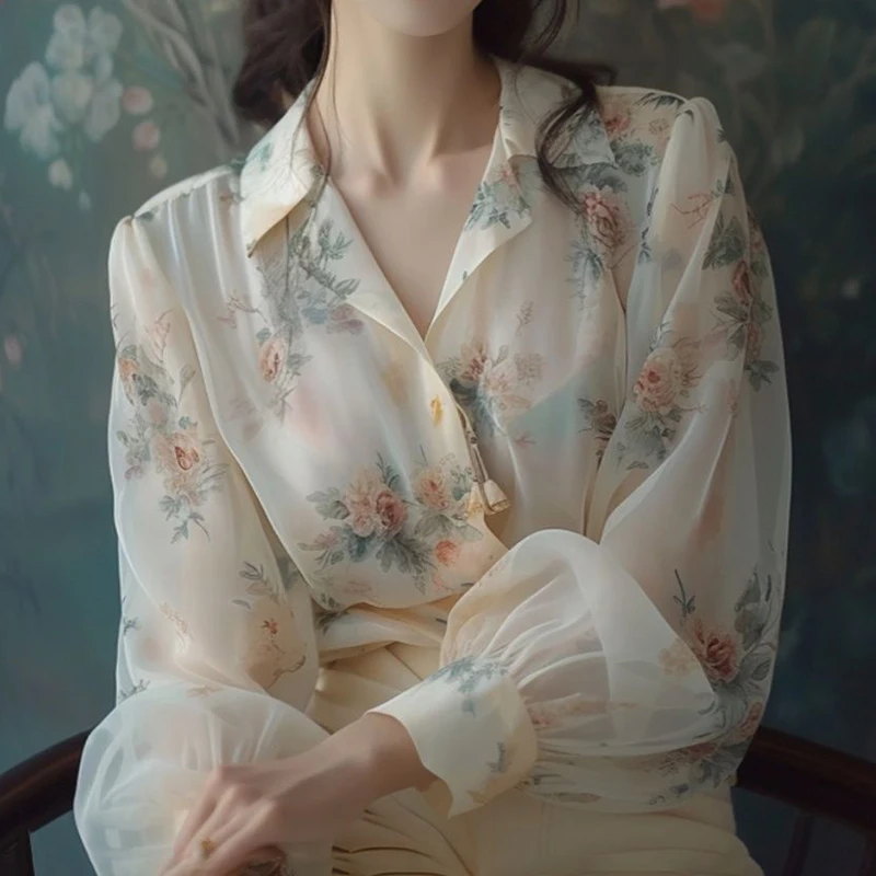 womens tops Light luxury sunscreen clothing, women's spring and summer floral shirts, fashionable and beautiful temperament