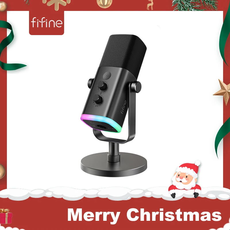 FIFINE-micrófono dinámico USB/XLR con botón de silencio táctil, Conector de auriculares, controles de E/S, para PC, mezclador de PS5/4, amplificador de micrófono para juegos AM8