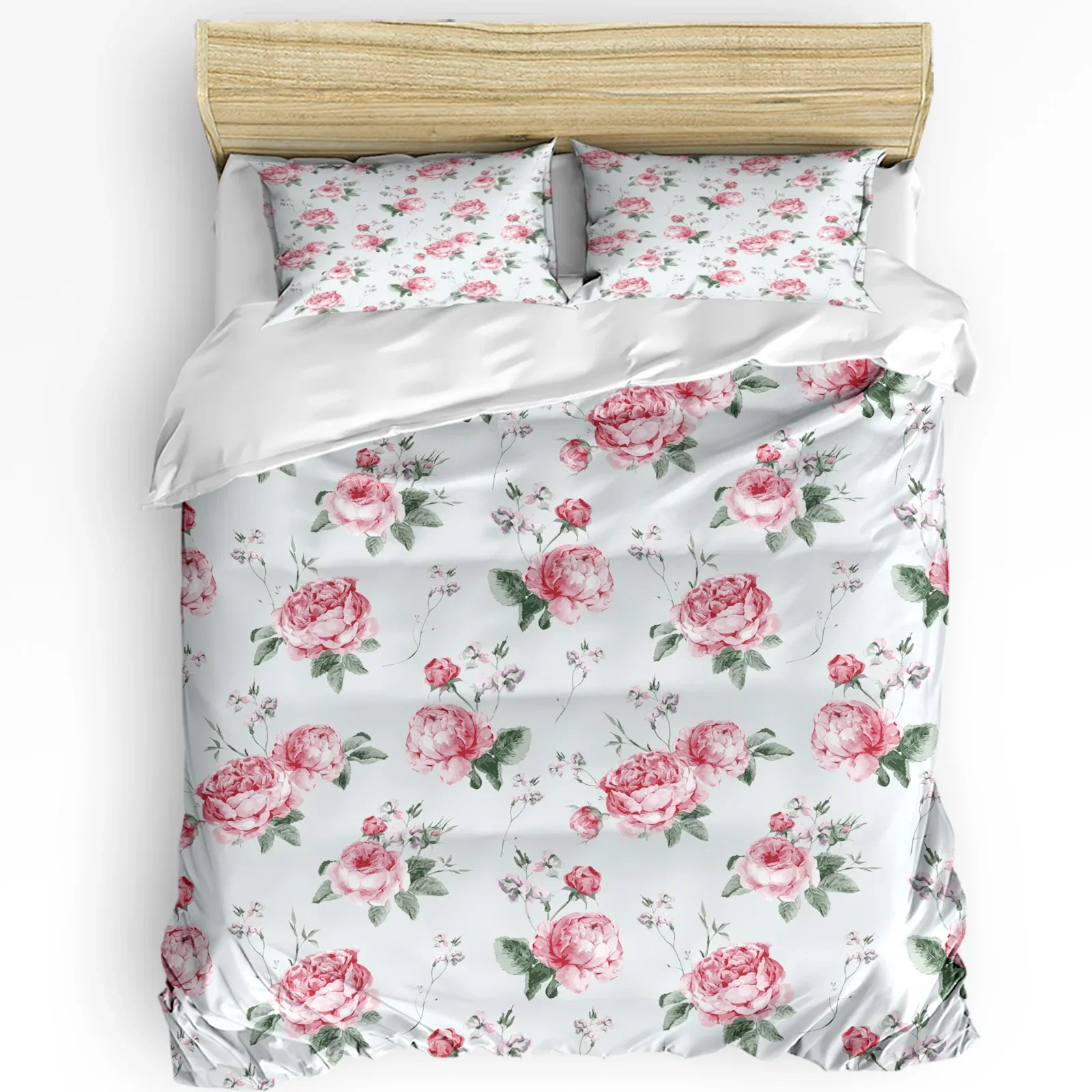 

Pink Rose Flower Watercolor Painting 3pcs Bedding Set For Bedroom Double Bed Home Textile Duvet Cover Quilt Cover Pillowcase