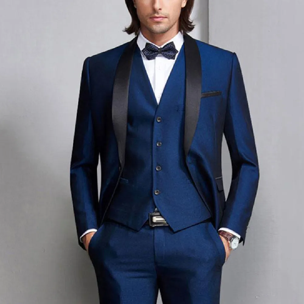 

New Groom Tuxedo Men Suits Wedding Suit Man Blazer Black Shawl Lapel 3 Piece Terno Masculino Bridegroom Costume Homme Mariage