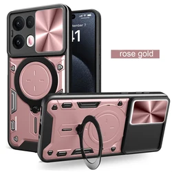Armor  Car Magnetic Metal Ring Stand Phone Case with Lens Protection for Reno 13F 4G 5G (Js-Rose gold)