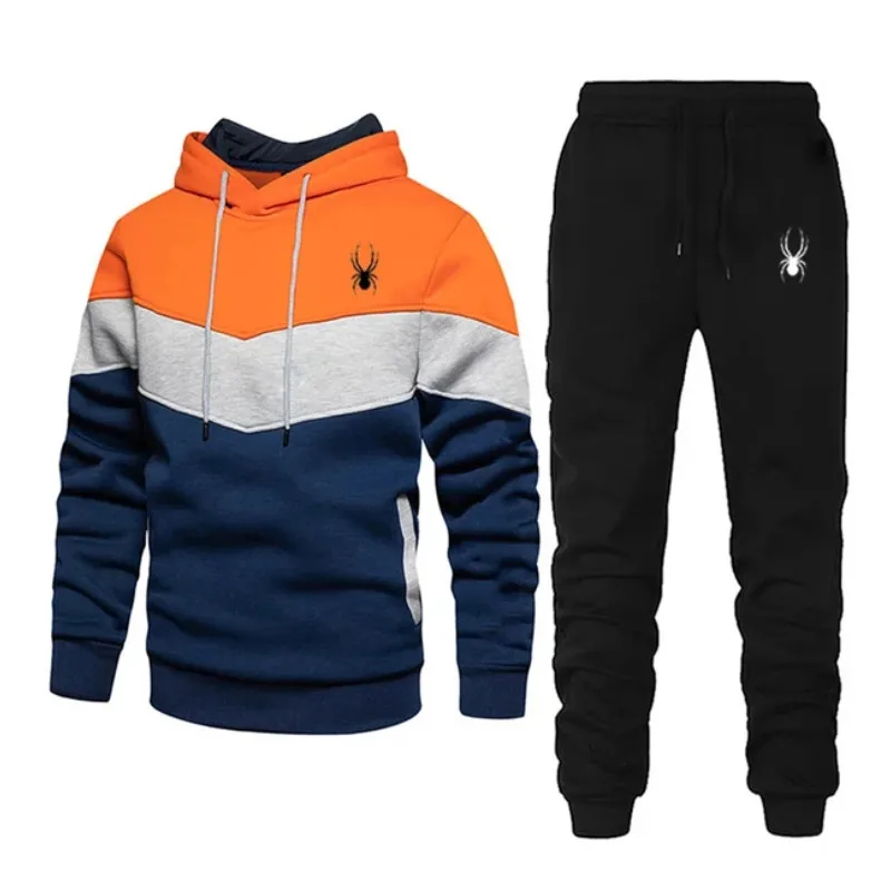 Men's 2-piece sportswear, long sleeved hooded sweatshirt and running pants set, spring and autumn casual sportswear