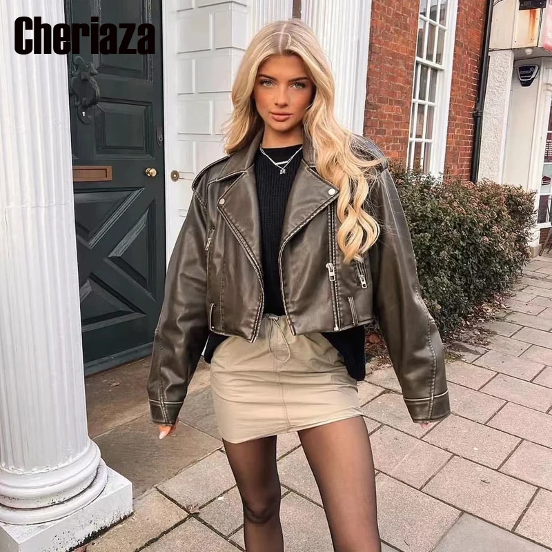 Giacca In Pelle Donna Pantaloncini Con Cerniera Giacche In Pelle Cappotto Giacca Verde Vintage Chaquetas Mujer Verdes Giacca Y2K 4341/826