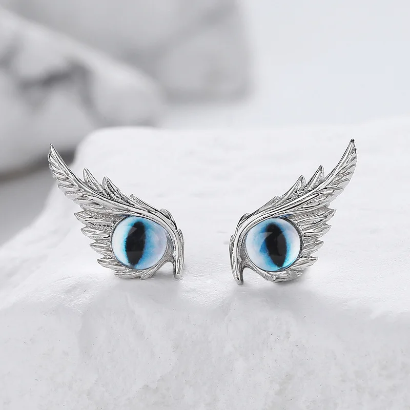 

999 Sterling Silver Blue Round Devil's Eye Stud Earrings Lucky Earrings Ladies Gift Fashion Jewelry